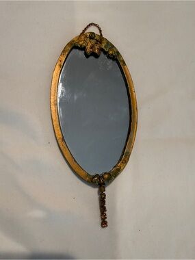 Ornate Oval Hand or Wall Mount Mirror in Gold
